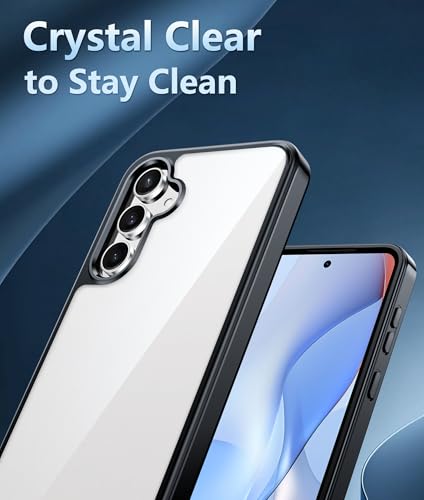 Image of FNTCASE for Samsung Galaxy S24-FE Case: Clear Military Grade Drop Protection Anti Yellowing Slim Case - Rugged Shockproof Protective Transparent Cell Phone Cover(Black)