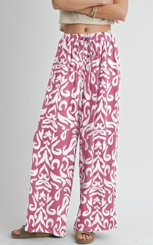 Image of PRETTYGARDEN Womens Pants Elastic Waist Floral Lightweight Palazzo Pants for Women Casual Lounge Wide Leg Pants Woman