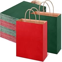Fuyoooo 48 Pieces Christmas Paper Gift Bags Bulk Red and Green Bag Christmas Treat Tote Xmas Goodie Candy Tote for Xmas Party Supplies Decoration8.27 x 5.91 x 3.15 Inches
