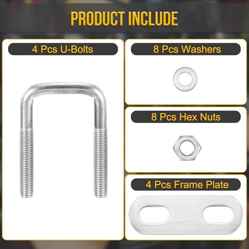Image of DTGN M6x25x50mm U Bolts Square Kit - 4Set - 304 Stainless Steel U-Bolt Kit with Nuts, Washers, Frame Plate - Good for Pipe, Trailer, Automotive, Leaf Spring Fastener