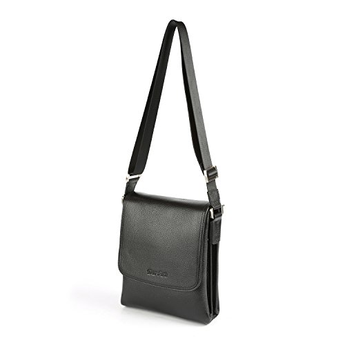 Carteras de diseñador de cuero genuino OTTO, Bolsa de mensajero unisex, Bolso clásico de hombro, Bolso de viaje, 34 cm (Negro)