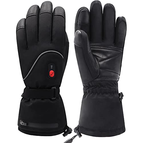 SVPRO Rechargeable Battery Operated Heated Gloves, Heated Leather Glove Liners Electric Insulated Gloves with 7.4V 2200mAh Lithium Polymer,Glove Warmers Heated for Men Women Touchscreen Soft Lining