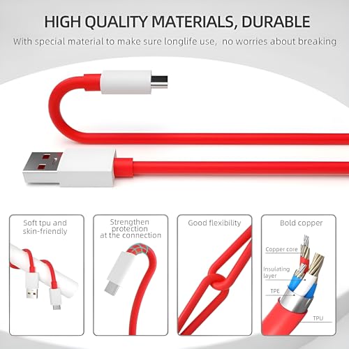 Image of Oneplus Original Fast 30W USB Type C Data Sync Fast Charging Charger Cable for One Plus 12,12r,11,11r,10r,10t,10,10 pro,9 Pro,8,8T,7t,7t Pro,6,Nord,4,3,2t,Ce2 Lite,Ce3 lite, 80Watt Quick Charge, Red