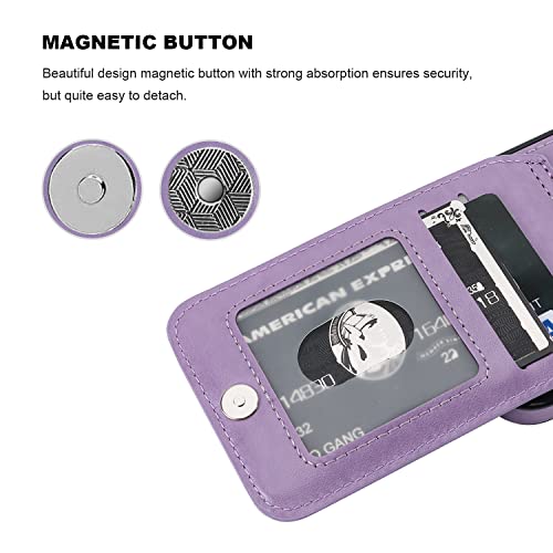 Image of KIHUWEY Compatible with iPhone 13 Case Wallet with Credit Card Holder, Premium Leather Magnetic Clasp Kickstand Heavy Duty Protective Cover for iPhone 13 6.1 inch(Purple)