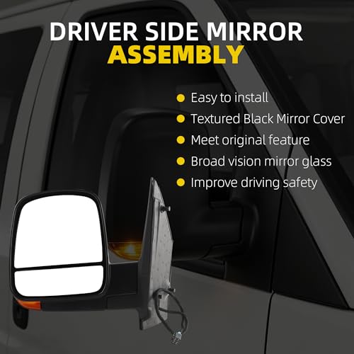 Image of Dasbecan Left Side Mirror Compatible with 08-17 Chevy Express Black 8pins