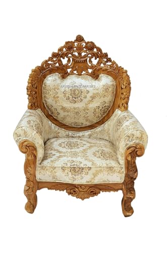 Image of Luxury Antique Sofa Set in a Classic Living Room Setting Solid Teak Wooden Five Seater Sofa Set with Cushion for Living Room | Honey Brown Finish | 208D x 76W x 119H cm (Design4)