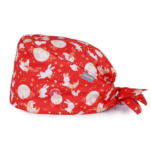 Image of Kousenpu Scrub Caps for Women, Adjustable Women's Surgical Cap with Buttons, Breathable Cute Design for Nurses and Doctors