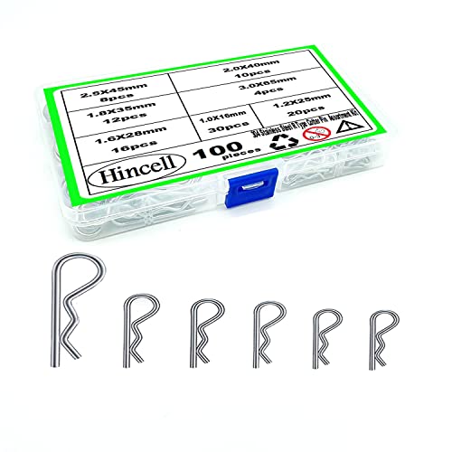 Hincell HL220515001 Cotter Pins,Hincell 7Sizes100Pcs 304 Stainless Steel Cotter Pin Hairpin Assortment Kit R Cotter Pins Clips Hair Clip Hitch Pin Clips Fastener Set cover