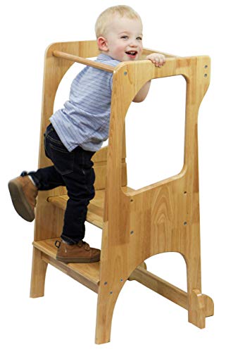 KATANABANA Kids Kitchen Step Stool Helper - Safety Rail - Adjustable Height