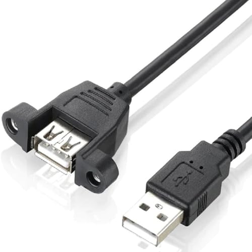 FEDUS Panel- Mount USB 2.0 Male to Female Extension Cable, 17-inch /43cm USB 2.0 Type A Male to Type A Female with Screw Hole Panel Mount Adapter External Cable