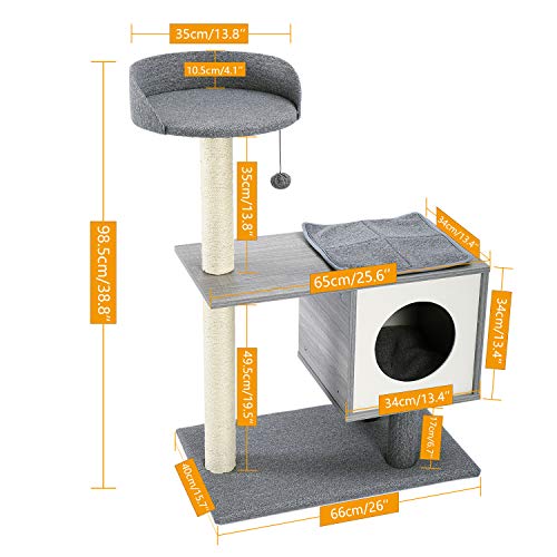 Made4Pets Wood Cat Tree For Small And Large Cats, Modern Cat Tower With Removable Carpet Covered, Cute Cat Furniture Indoor With Scratching Post, Vesper Sturdy Kitten Tower Top Perch #TOP1