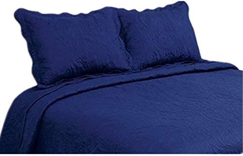 ALL FOR YOU 2-Piece Embroidered Quilted Pillow Shams-Standard Size (Navy)