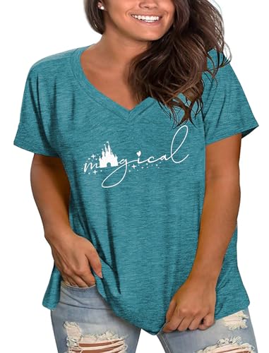 Plus Size Magical Shirts Women Magic Castle V Neck T Shirts Short Sleeve Tshirts Summer Tops2