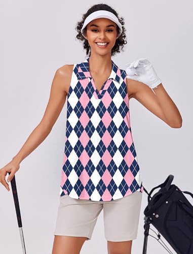 Image of PINSPARK Womens Golf Shirt UPF 50+ Sleeveless Collared Shirts Quick Dry Tennis Polo V-Neck Racerback Athletic Workout Tank