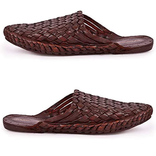 Royal Khwaab Men's Leather Pull-On Kolhapuri Chappal Brown