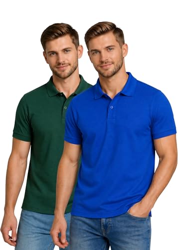 Image of INKKR Men's Combo Polo Neck Cotton Blend Solid T-Shirt (Pack of 2)