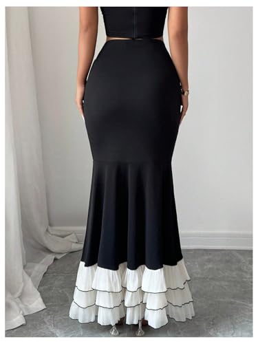 Floerns Women's Elegant Bodycon Skirts Fishtail High Waist Layered Ruffle Maxi Skirt3