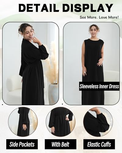 Image of Women's Muslim Dress Two Pieces Set Islamic Prayer Abaya Modest Solid Color Muslim Outfits