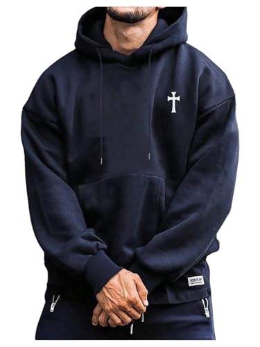 SOLY HUX Hoodies for Men Graphic Print Drawstring Drop Shoulder Long Sleeve Sweatshirt Pullover Tops