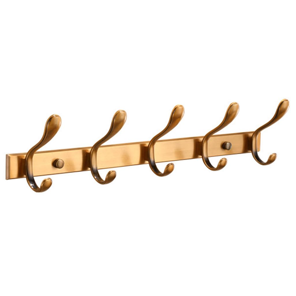 Lmysxaoz Gold Vintage Metal Coat Rack Wall Mount, Aluminum Thickened Hooks Hanging Rail Antique Clothes Towel Racks For Bathroom Entryway Bedroom Behind The Door 6Hook