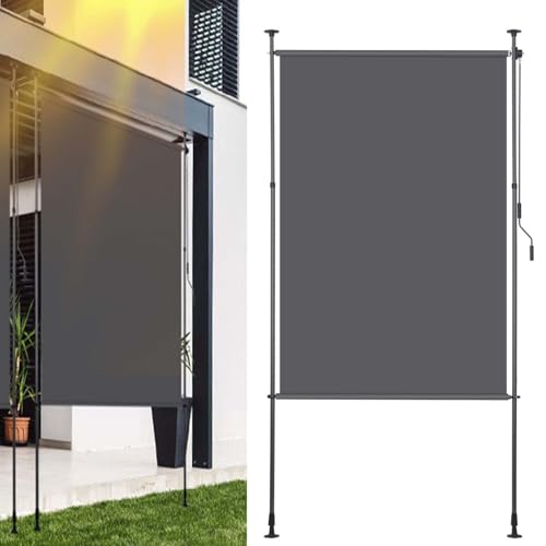 Ollewiellan Toldo vertical exterior 200 x 270 cm, extensible | Toldo vertical con manivela sin agujeros | Protección visual de balcón y protección contra el viento para jardín y terraza, antracita