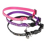 Kisangel 3個 夜光猫首輪 猫の首輪を光らせる 屋外用猫首輪 調節可能な犬の首輪 鈴付き猫首輪 ペットのチェーン首輪 子犬の首輪 点滅する猫の首輪 光る猫の首輪 装飾的な猫の首の円 布