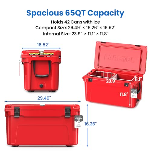 Image of Rotomolded Hard Cooler, Portable Small Ice Chest with 3-Inch Insulation, Heavy-Duty Beach Cooler for Camping, Fishing, Boating, Picnic, BBQ, Travel