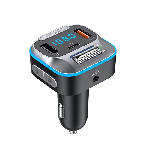 Image of VeeDee Bluetooth FM Transmitter, TVARA T19 (November 2022 Model) PD + QC 3.0 TF Card + U Disk, Wireless 5.0 Colorful Atomosphere Light, Hands Free Calling Lossless Music