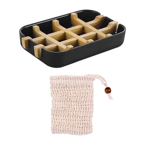 1 soporte de jabón de bambú, 2 redes de espuma de algodón, soporte para jabón, caja de jabón con agua, accesorios de jabón, adecuado para la cocina y el baño