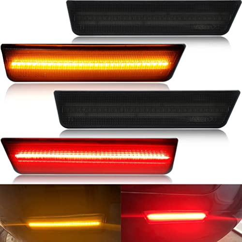 Smoked Lens Challenger Amber Red Front Rear LED Side Marker Light Kits for Dodge Challenger 2008 2009 2010 2011 2012 2013 2014 180-SMD LED Turn Signal Driver and Passenger Sidemarker Lamps Replacement