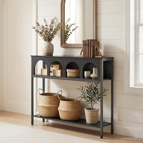 Image of HOOBRO Narrow Console Table, Entryway Table with 3-Tier Storage, Sofa Table, Behind Couch Table with Arched Design for Living Room, Entrance, Hallway, Black BB106XG01