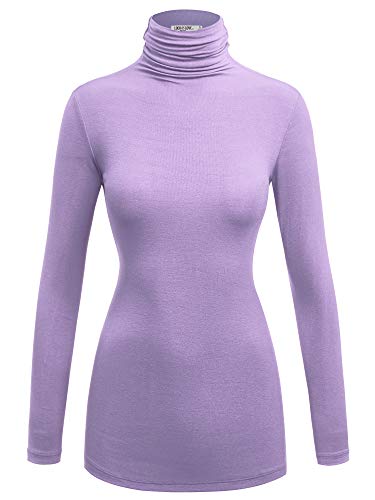 Image of Lock and Love Women's Turtleneck Top Lightweight Long Sleeve Slim Fit Pullover, Soft Rayon Stretch Layering Basic, S-3XL