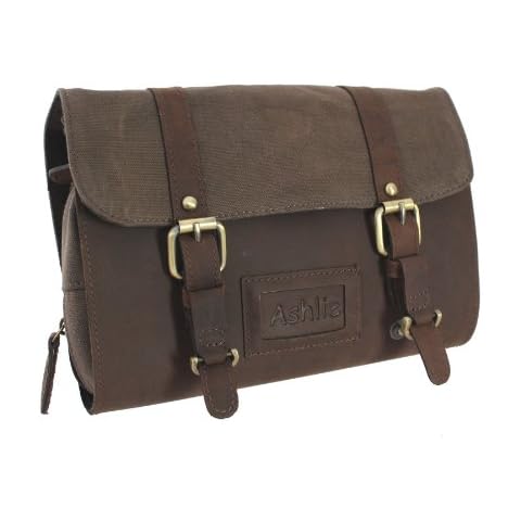Ashlie Leather Oiled Leather and Fabric Gents Hanging Washbag 7010 Brown Cover