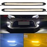 AUTOXBERT LED Car Daytime Running Light Strip, 2Pcs DRL Turn Signal Lights for Car Front Bumper Headlight, 9.25 Inches Waterproof White Yellow Brake Sequential Indicator Lamps