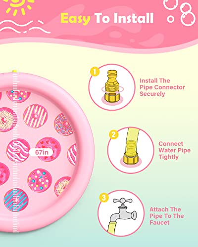 Image of Peteast Anti-Slip Pink Donut Print Splash Pad for Kids and Dogs 0.58 mm Thicken Sprinkler Dog Pool for Summer Outdoor Water Toys - Fun Backyard Play Mat for Children and Pets (Pink 67in)