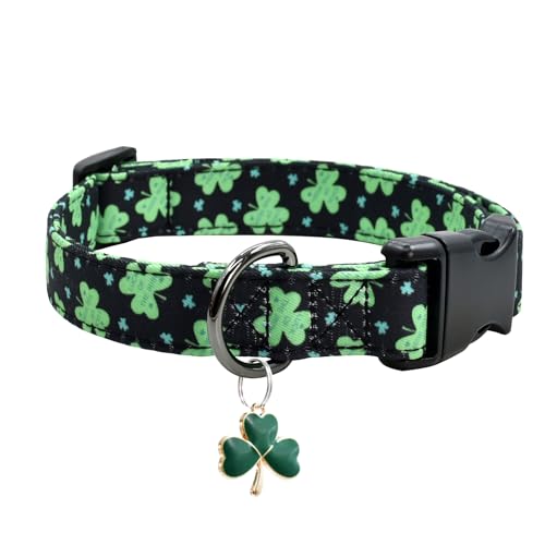 Clover Patterns Dog Collar with Accessories, Cotton, Green M