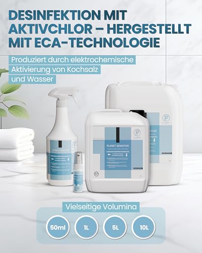 Planet Sensitive® - 5L alkoholfreies Desinfektionsmittel für Flächen, Oberflächen, Hände & Haut | Wirksam gegen Bakterien, Viren, Pilze, Sporen, Schimmel & entfernt Gerüche | Basisch | Kanister