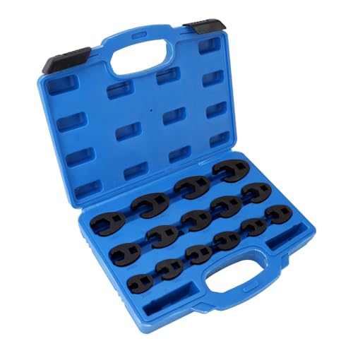 WODHMIEY 15pcs Crows Feet Spanner Set，Metric Crows Foot Spanner Set Metric, Chromium Molybdenum Steel Rust Resistant, 1/2in & 3/8in Drive 8-24mm Full Range for Tight Spaces and Various Vehicles Repair