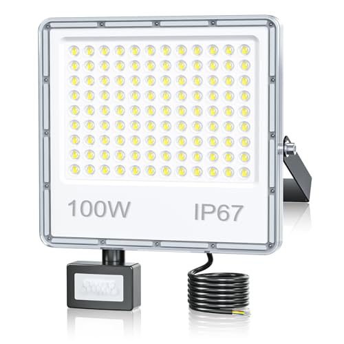 TOPAUBUB LED Strahler mit Bewegungsmelder Außen 100W, LED Fluter Scheinwerfer mit Bewegungsmelder Außen 10000LM 6500K Kaltweiß IP67 Wasserdicht für Garten/Hofbeleuchtung(1 Stücke)