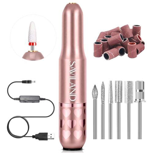 SAVILAND Acrylic Electric Nail Drill : Exclusive Love Series Portable Efile Nail Drill Machine Professional Complete Drill Bits for Remove Acrylic Nails Manicure & Toenails Nail Care Home Salon DIY -  SA0363_08-US
