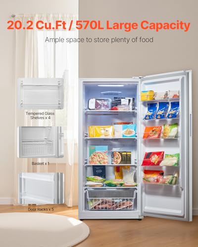 Image of VEVOR Convertible Freezer /Refrigerator, 20.2 Cu.Ft Frost Free Upright Freezer with Temp Control Panel, Door Open too Long Alarm, Adjustable Shelves and LED, Standing Fridge for Kitchen, Office, Garage
