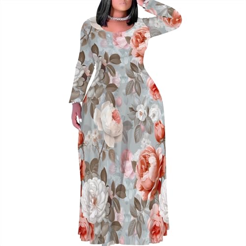 Image of PinkPatty Plus Size Maxi Dresses for Women Long Sleeve Crew Neck Casual Fall Dress with Pockets