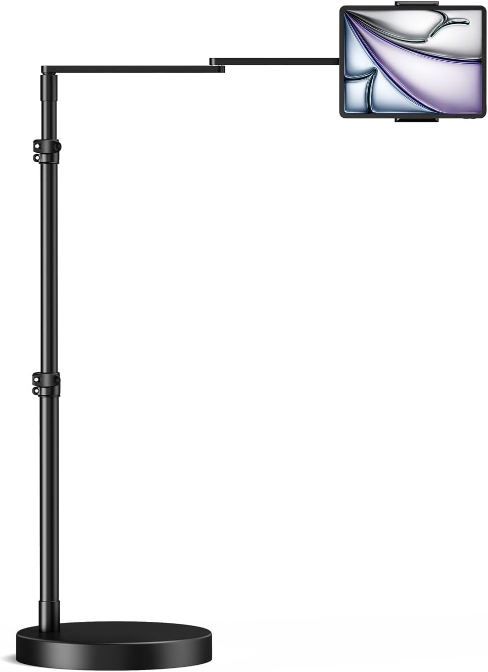 elitehood ALU Soporte de Suelo Ajustable para Tablet con Base Resistente | Soporte suelo tablet de aluminio, brazo horizontal de 24" ajustable, base firme y robusta. Para cama/sofá y compatible iPad