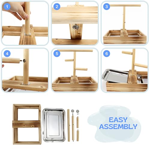 Image of Bird Perch Stand with Removable Tray, Natural Wood Parrot Playground, Tree Perch Platform Play Gym for Cockatiel Budgie Parakeet Conure