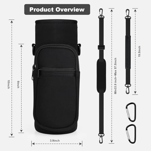 Image of Water Bottle Holder with Strap, Water Bottle Carrier Bag with Phone Pocket, Shoulder Hand Strap Insulated Neoprene 40 oz Water Bottle Sleeve for Walking Hiking Camping Gym