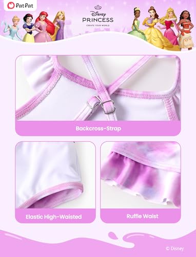 Image of Disney Elsa Princess Toddler Girls Two Piece Tankini Top and Bow Tie Bikini Bottom Beach Swimsuit Set