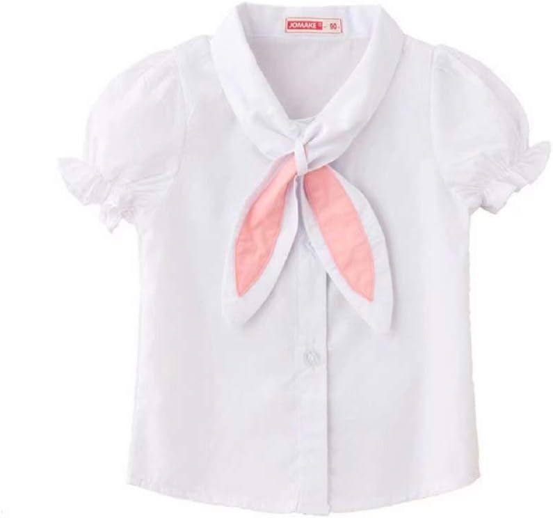 SZCQGirl Shirts Short Sleeve Girls Blouse Clothes Formal Student School Uniform with Pink Scarf Bowtie (Short,100)