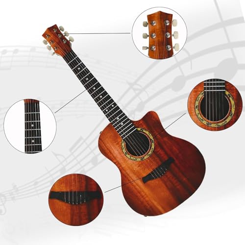 Image of Cutaway Acoustic Guitar with Strap & Picks - Full Size Wooden Steel String Guitar with Smooth Fretboard, Rich Natural Sound, Beginner to Intermediate Musical Instrument for Practice