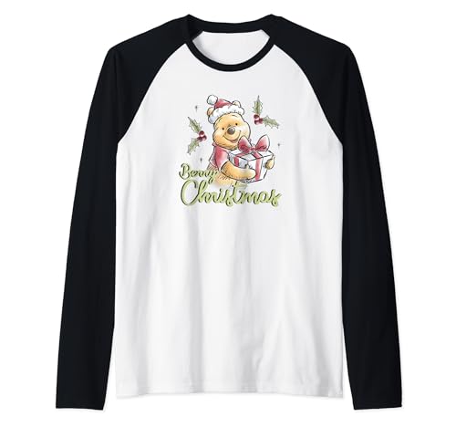 T-shirt baseball Winnie l'Ourson vêtement Noël Disney manches raglan rouge et blanc