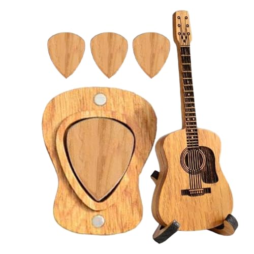木製アコースティックギターピックボックス、ギターピックボックス、クリエイティブギターピックホルダー、木製アコースティックギターピックボックス、ギターピック用小型ギタースタンド
